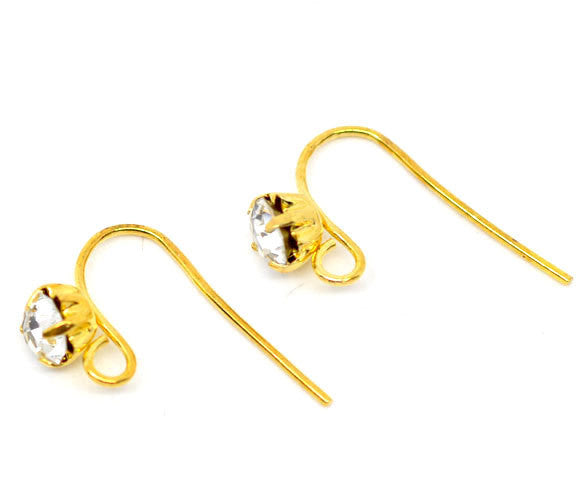 Gold Plated Rhinestone Prong Earwire Hooks with Loop 18x12mm . 2 pair (4 earrings) fin0002