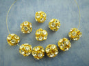 10 pc Gold Plated Crystal Rhinestone Disco Ball Spacer Beads  8mm Fireball  bme0066