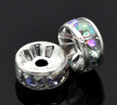 8mm CLEAR AB Coated Rhinestone Crystal Silver Plated Spacer Rondelle Beads . 10 pieces . bme0193