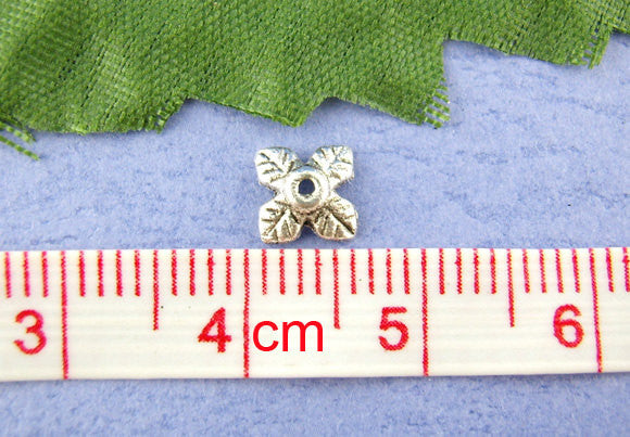 350 Antique Silver 4 Petal Leaves Bead End Caps 6mm . Pewter Tibetan Silver Style . fin0115B
