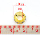 4 Gold Plated Rhinestone Rondelle Spacers Beads 10x4mm Large Hole, European Beads . bme0229