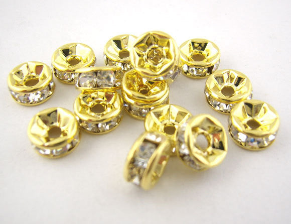 6mm Gold Plated CLEAR Rhinestone Crystal Spacer Rondelle Beads 20 pieces bme0075