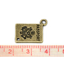 8 Antique Bronze PASSPORT Charm Pendants. 18x12mm. CHB0033