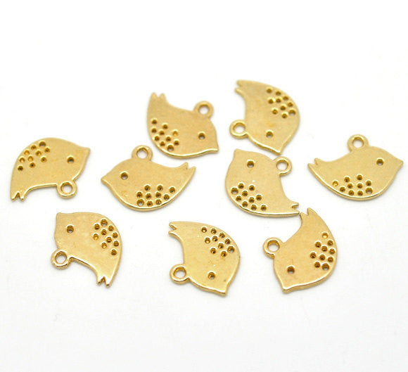 6 Gold Plated Brass Bird Charm Pendants 16x13mm (5/8"x1/2") . Chg0081