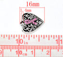 4 Silver Tone Pink Rhinestone Ribbon Breast Cancer Awareness Heart Charm Pendants 16x14mm  chs0709