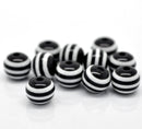 200 Round BLACK and WHITE STRIPE Striped Beads . acrylic . great for homecoming . 8mm   bac0097