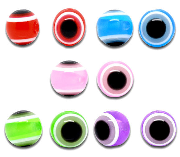 100 Mixed Multicolor Evil Eye Stripe Round Resin Spacer Beads 10mm bac0056