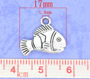 4 Silver Tone Fish Charm Pendants 17x14mm . Clown Fish chs0078