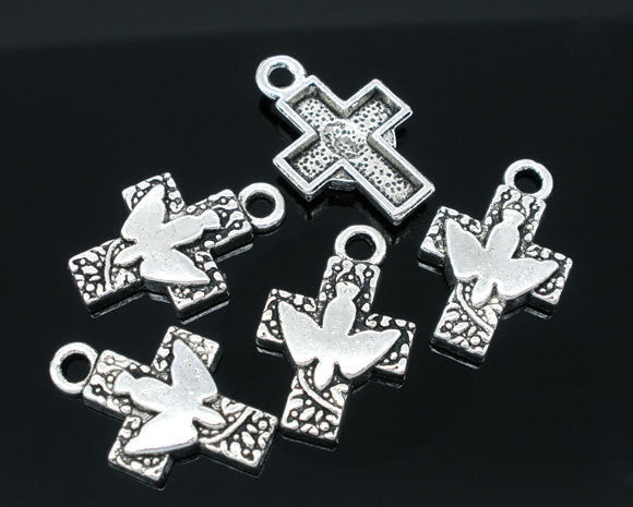 10 Silver Pewter CONFIRMATION CROSS with Peace Dove . Charm Pendants chs0692