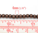4mm CHOCOLATE BROWN Round Glass Pearls . long 32" strand . about 210 beads . Bgl0393