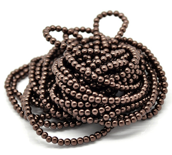 4mm CHOCOLATE BROWN Round Glass Pearls . long 32" strand . about 210 beads . Bgl0393