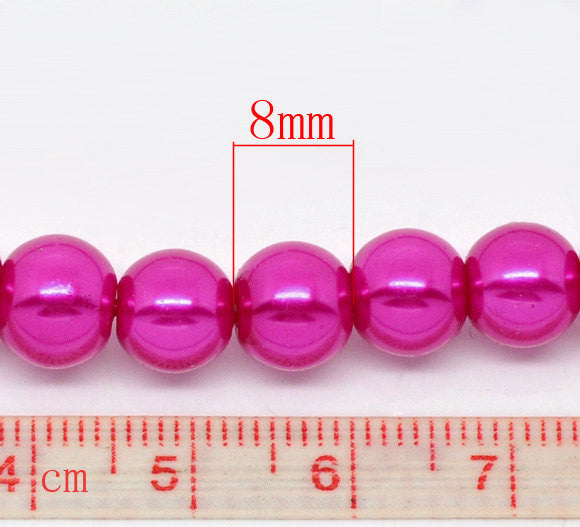 8mm HOT PINK FUCHSIA Glass Pearls . 50 pieces . bgl0431