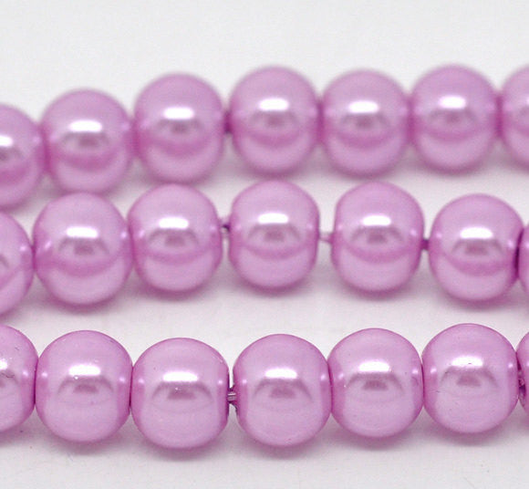 8mm ORCHID LAVENDER PURPLE Round Glass Pearls . 50 beads  bgl0800