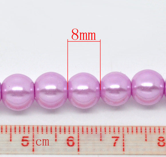 8mm ORCHID LAVENDER PURPLE Round Glass Pearls . 50 beads  bgl0800