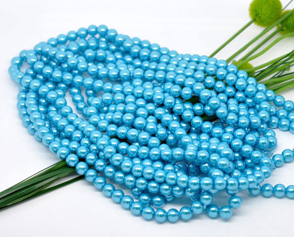 8mm MEDIUM BLUE AQUAMARINE Baby Blue Glass Pearls  50 beads  bgl0479