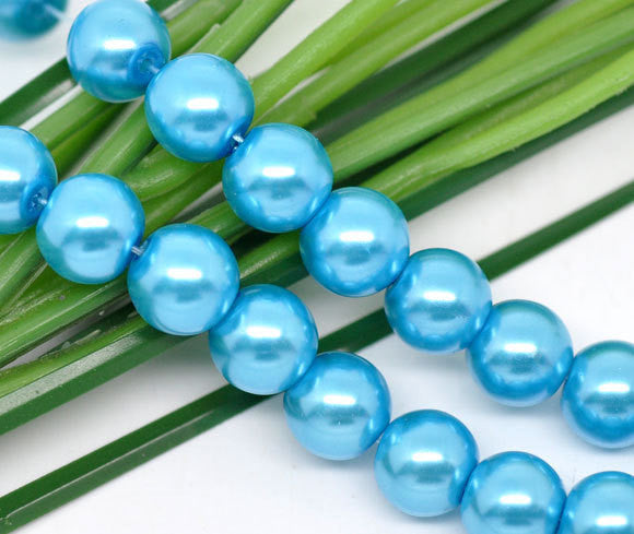 8mm MEDIUM BLUE AQUAMARINE Baby Blue Glass Pearls  50 beads  bgl0479