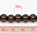 8mm Dark RICH CHOCOLATE BROWN Coffee Colored Glass Pearls . 50 beads . bgl0441