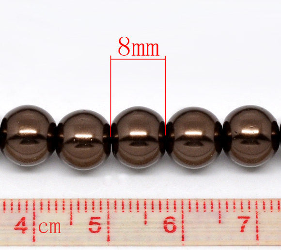 8mm Dark RICH CHOCOLATE BROWN Coffee Colored Glass Pearls . 50 beads . bgl0441