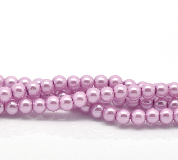 4mm VIOLET ORCHID Purple Pink Round Glass Pearls . long 32" strand . about 210 beads . Bgl0402
