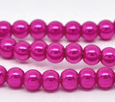 8mm HOT PINK FUCHSIA Glass Pearls . 50 pieces . bgl0431
