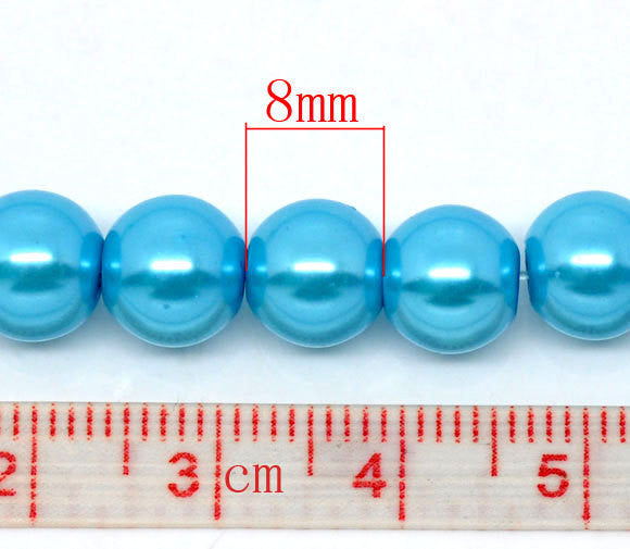 8mm MEDIUM BLUE AQUAMARINE Baby Blue Glass Pearls  50 beads  bgl0479