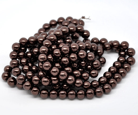10mm Dark RICH CHOCOLATE BROWN Coffee Colored Round Glass Pearl Beads  40 beads  bgl0475