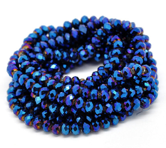4mm Dark Royal Blue AB Color Crystal Glass Faceted Rondelle Beads  48 beads bgl1047