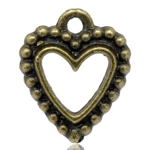 6 Antique Bronze Metal OPEN HEART Charm Pendants Chb0051