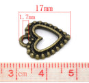 6 Antique Bronze Metal OPEN HEART Charm Pendants Chb0051