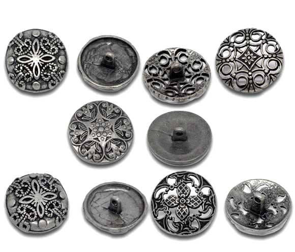 5 LARGE Mixed Silver Tone Carved Metal Buttons 23-28mm for sewing, scrapbooking, jewelry making but0164