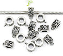 14 Silver Tone HEART Bail Beads. Fits European Style Bracelets and Necklace Chains 12x9mm  . fba0025