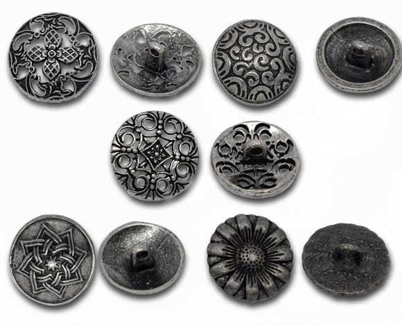 10 Mixed Silver Tone Carved Metal Buttons 17mm-23mm for sewing, scrapbooking, jewelry making but0165