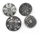5 LARGE Mixed Silver Tone Carved Metal Buttons 23-28mm for sewing, scrapbooking, jewelry making but0164