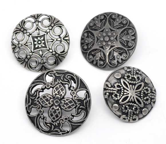 5 LARGE Mixed Silver Tone Carved Metal Buttons 23-28mm for sewing, scrapbooking, jewelry making but0164
