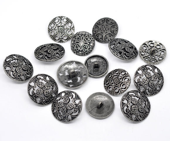 5 LARGE Mixed Silver Tone Carved Metal Buttons 23-28mm for sewing, scrapbooking, jewelry making but0164