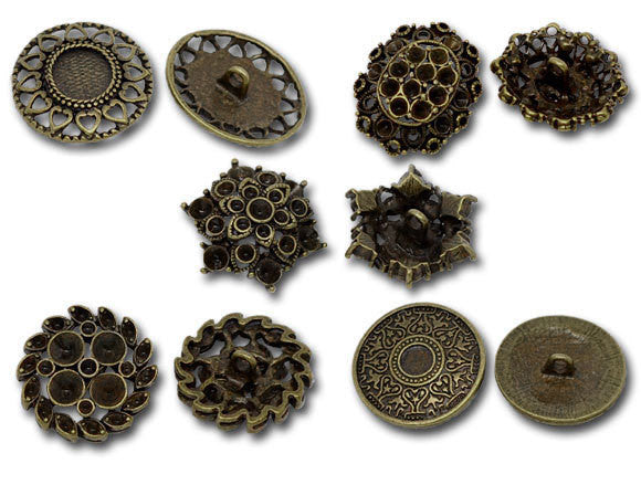 5 LARGE Mixed Bronze Tone Carved Metal Buttons 23mm-29x27mm for sewing, scrapbooking, jewelry making but0166