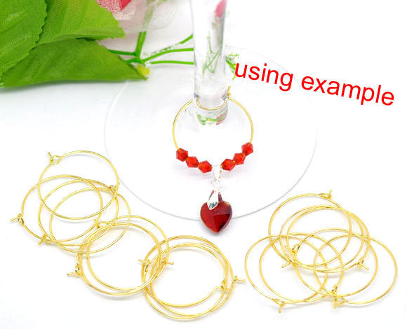 100 GOLD Plated Wine Glass Charm Rings or Earring Hoops 25mm, 1" diameter  Bulk Package  fin0281b