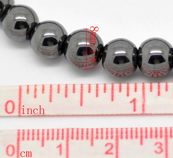 8mm HEMATITE GEMSTONE Round Beads . 1 strand, 50 beads  ghe0022