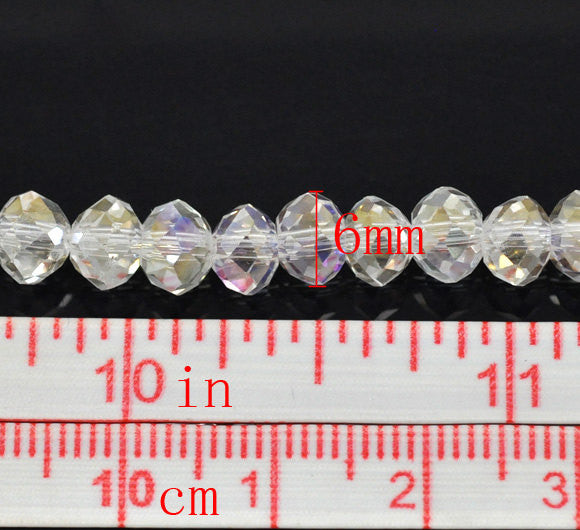 17" strand  Clear AB Color Crystal Glass Faceted Rondelle Beads 6mm . about 100 beads bgl1038
