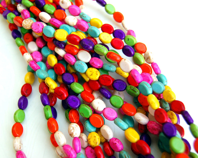 Small Gemstone Dyed Howlite Oval Pillow Beads or Table Cut Beads 9mm x 7mm . 1 strand, 45 beads how0238