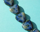 2 Ceramic glass Blue and Green HEART Beads, organic design . Valentine's Day 26x26mm  bgl0646
