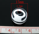 10 White Zebra Striped Round Acrylic Spacer Beads 15mm . bac0232