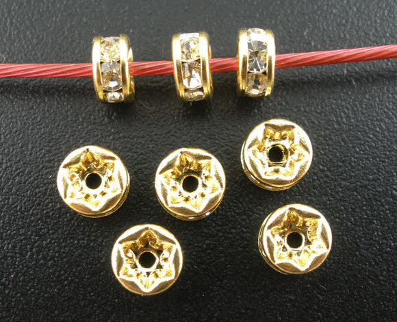 5mm Gold Plated CLEAR Rhinestone Crystal Spacer Rondelle Beads . 10 pieces bme0077