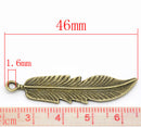 6 Large Antique Bronze Metal FEATHER Charm Pendants. CHB0148