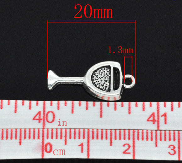 6 - Silver Tone Wine Cup Glass Charm Pendants 20x9mm  First Communion Eucharist. chs0622