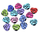 6 Mixed Colors Small Zebra Stripe Print Lucite HEART beads, 19x17mm . bac0223