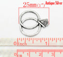 4 - Antique Silver Metal WEDDING RING Bridal Charm Pendants 25x25mm (1"x1") cake charms party favors. Chs0871