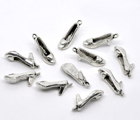 10 - Silver Tone Metal Pewter High Heel SHOE Fashion Charm Pendants 22x7mm  chs0671