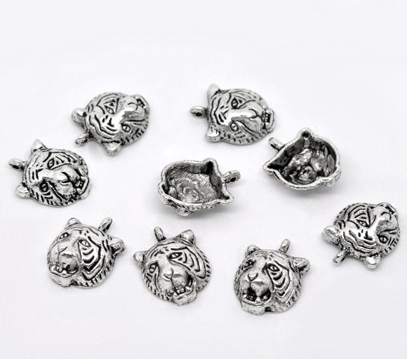 50 bulk package Silver Metal TIGER MASCOT School Team Charms or Pendants .  18x13mm  chs0730b