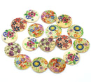 10 Large Painted 2-Hole FLORAL WOOD BUTTONS . 23mm  . Scrapbooking . Beading . Sewing  but0174